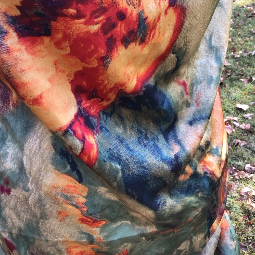 Micas Watercolor Print Ruched Drawstring Multi Color Mini Slip Dress - Picture 3 of 16